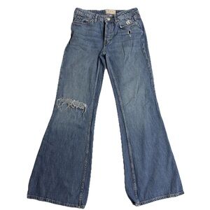 We the Free People Distressed light Blue button fly flare Leg Jeans size 27 x 30